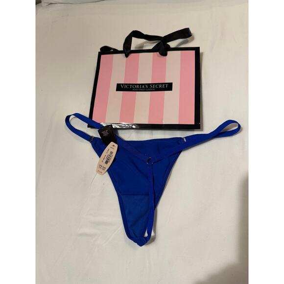 Vintage Victoria's Secret Satin Silky Smooth Charm V-String Thong Panty OS Blue - Picture 2 of 4